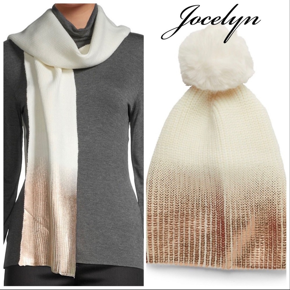 Jocelyn Metallic Ombré Hat & Scarf Set